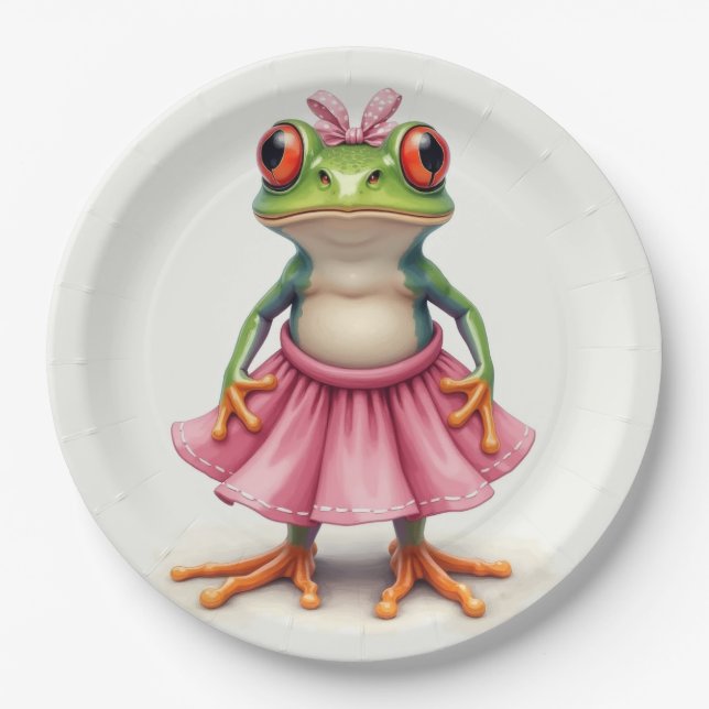 Niedlicher Frosch in Rosa Pappteller (Vorderseite)