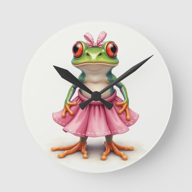 Niedlicher Frosch in Rosa Runde Wanduhr (Vorderseite)