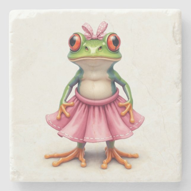 Niedlicher Frosch in Rosa Steinuntersetzer (Vorderseite)