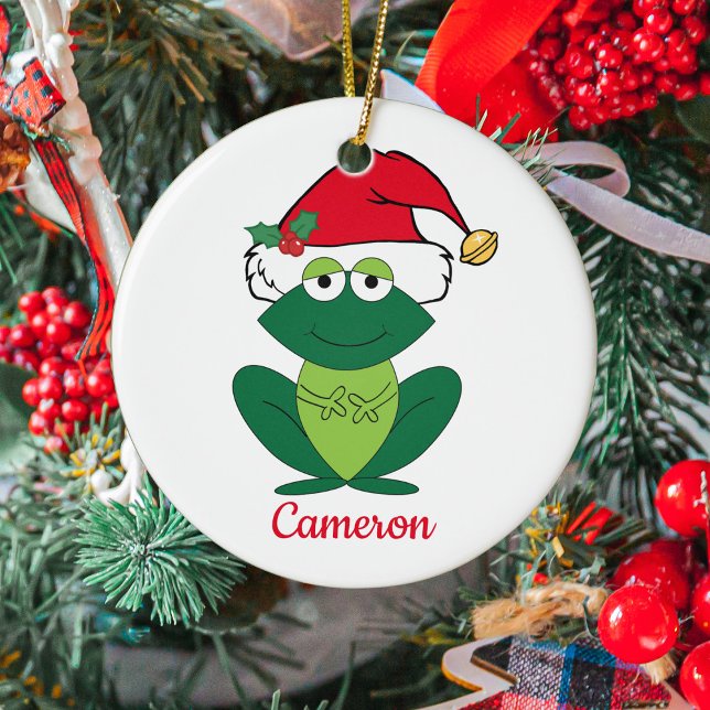 Niedlicher Frosch in Weihnachtsmannmütze Custom Ki Keramik Ornament (Von Creator hochgeladen)