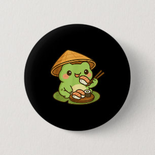 Niedlicher Frosch isst Sushi Anime Japanische Männ Button