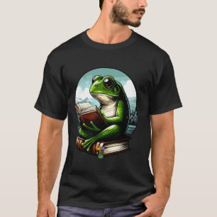 Niedlicher Frosch liest ein Buch im Freien Lesende T-Shirt