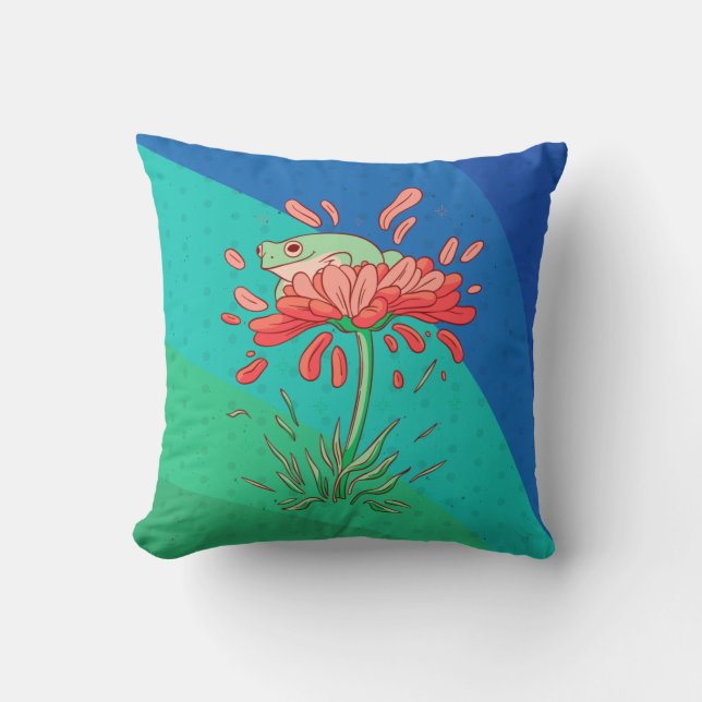 Niedlicher Frosch mit Blume Petals Kissen (Vorderseite)