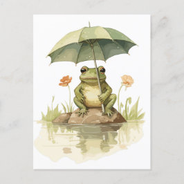 Niedlicher Frosch mit einem Regenschirm am See Postkarte