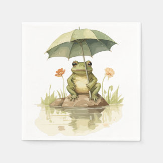 Niedlicher Frosch mit einem Regenschirm am See Serviette