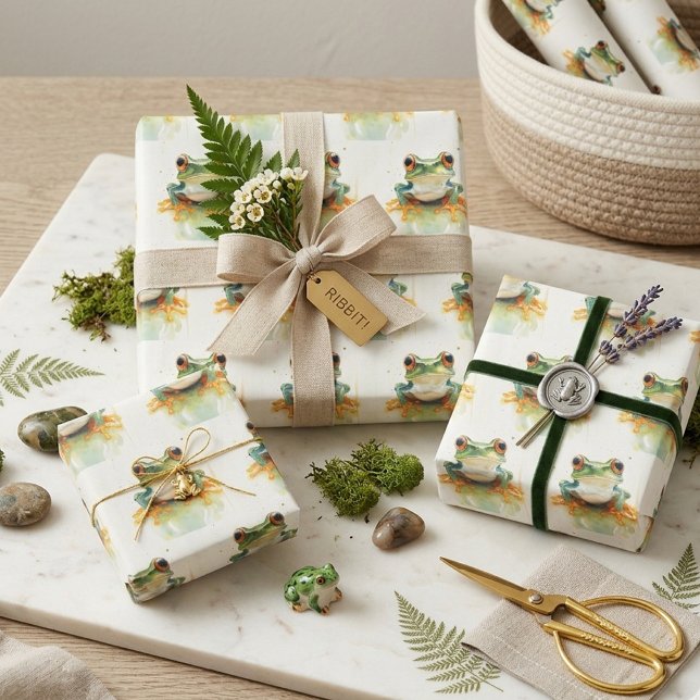 Niedlicher Frosch mit grüner Wasserfarbe Geschenkpapier Set (Von Creator hochgeladen)