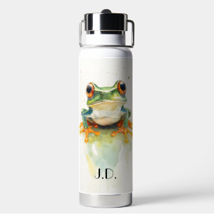 Niedlicher Frosch mit grüner Wasserfarbe Trinkflasche