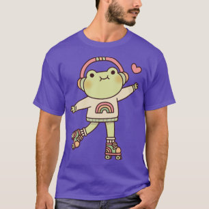 Niedlicher Frosch mit Kopfhörern und Roller-Skaten T-Shirt