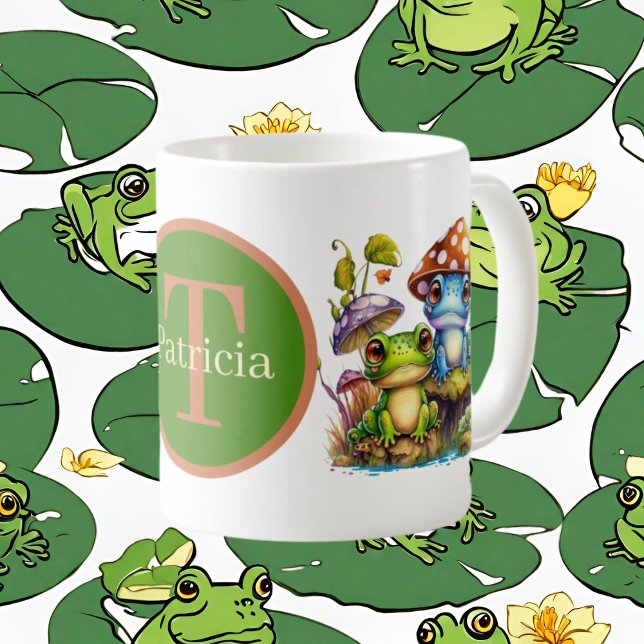 niedlicher Frosch mit Monogramm Kaffeetasse (Von Creator hochgeladen)