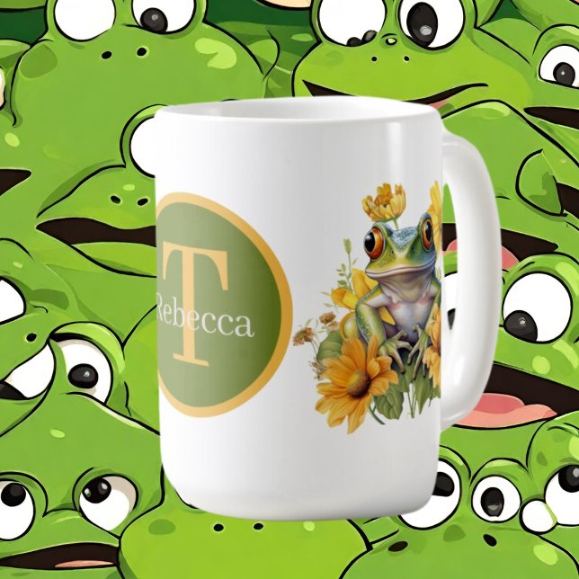 niedlicher Frosch mit Monogramm Kaffeetasse (Von Creator hochgeladen)