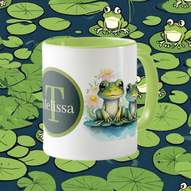 niedlicher Frosch mit Monogramm Tasse (Von Creator hochgeladen)