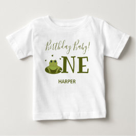 Niedlicher Frosch, Name zuerst Geburtstag Baby T-shirt