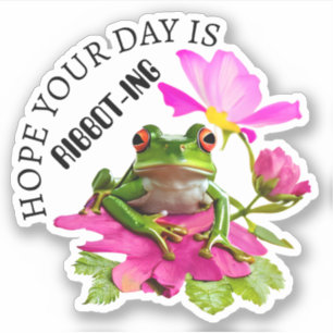 Niedlicher Frosch oder Toad Puff auf rosa Blume Aufkleber