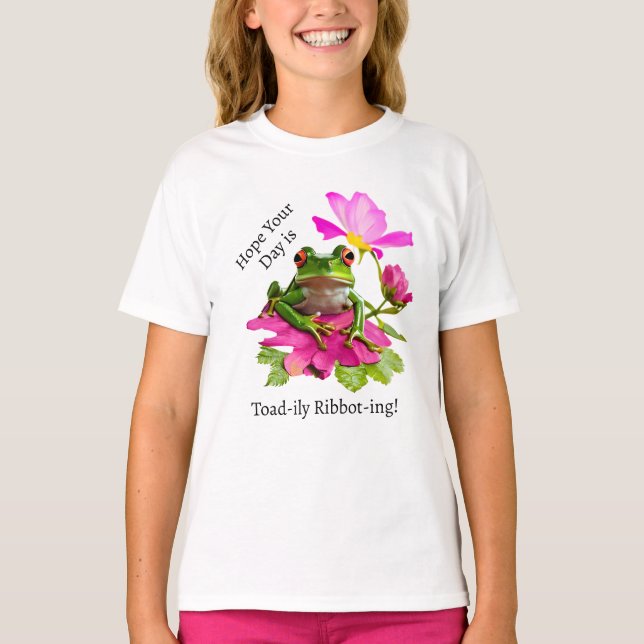 Niedlicher Frosch oder Toad Puff auf rosa Blume T-Shirt (Vorderseite)