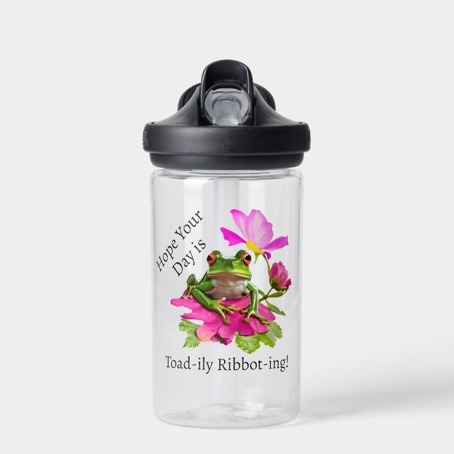 Niedlicher Frosch oder Toad Puff auf rosa Blume Trinkflasche (Vorne)