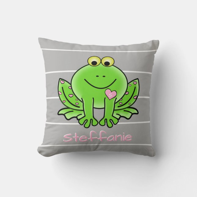 Niedlicher Frosch, personalisierter w-Name u. Kissen (Vorderseite)