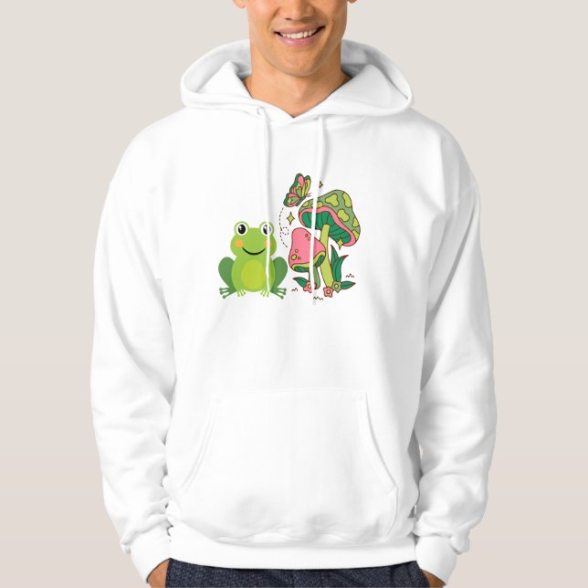niedlicher Frosch, Pilze und Schmetterling Hoodie (Vorderseite)