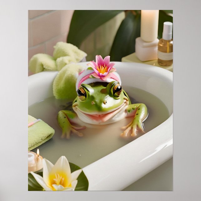 Niedlicher Frosch, Spaß im Badezimmer Kunst, Gesch Poster (Vorne)