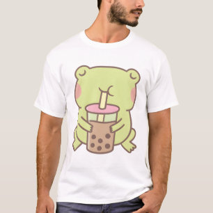 Niedlicher Frosch trinkt Boba-Bubble-Tee T-Shirt