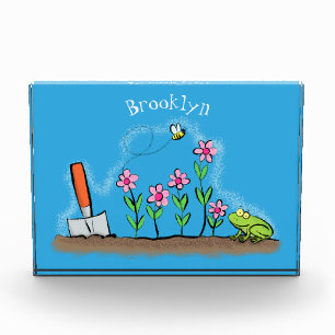 Niedlicher Frosch und Biene in Cartoon-Abbildung Fotoblock