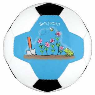 Niedlicher Frosch und Biene in Cartoon-Abbildung Fußball