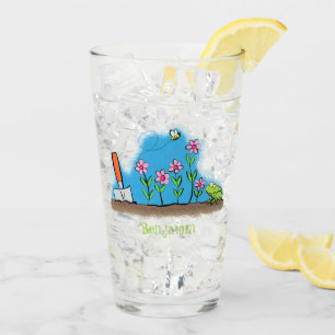 Niedlicher Frosch und Biene in Cartoon-Abbildung Glas