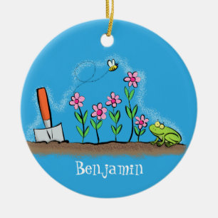 Niedlicher Frosch und Biene in Cartoon-Abbildung Keramik Ornament