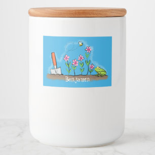 Niedlicher Frosch und Biene in Cartoon-Abbildung Lebensmitteletikett