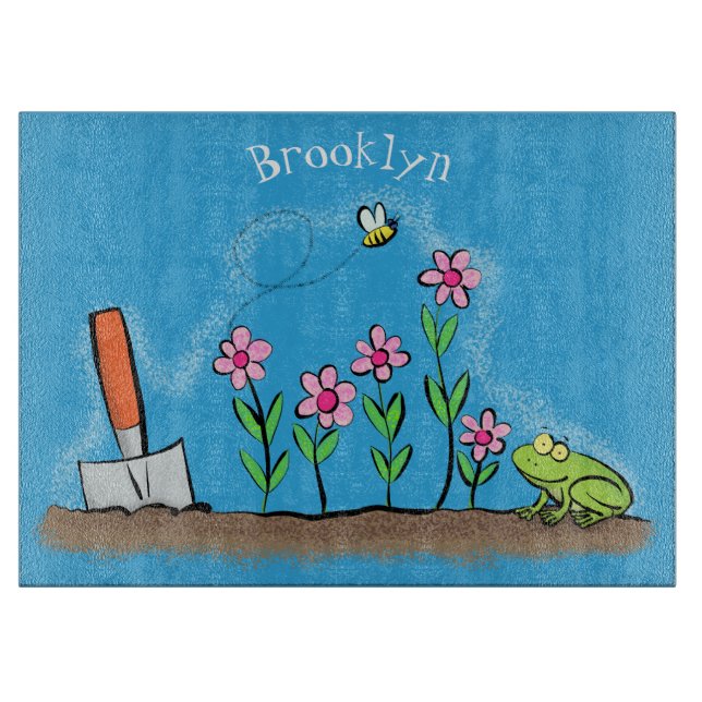 Niedlicher Frosch und Biene in Cartoon-Abbildung Schneidebrett (Vorderseite)