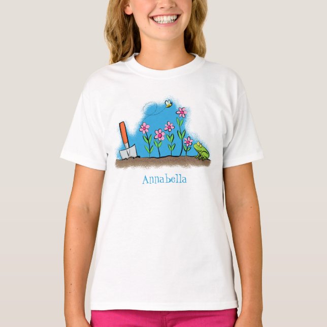 Niedlicher Frosch und Biene in Cartoon-Abbildung T-Shirt (Vorderseite)