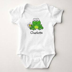 Niedlicher Frosch und Blume Baby Bodysuit Strampler