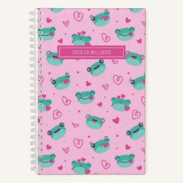 Niedlicher Frosch und Doodle Herzmuster Girly Pink Notizbuch