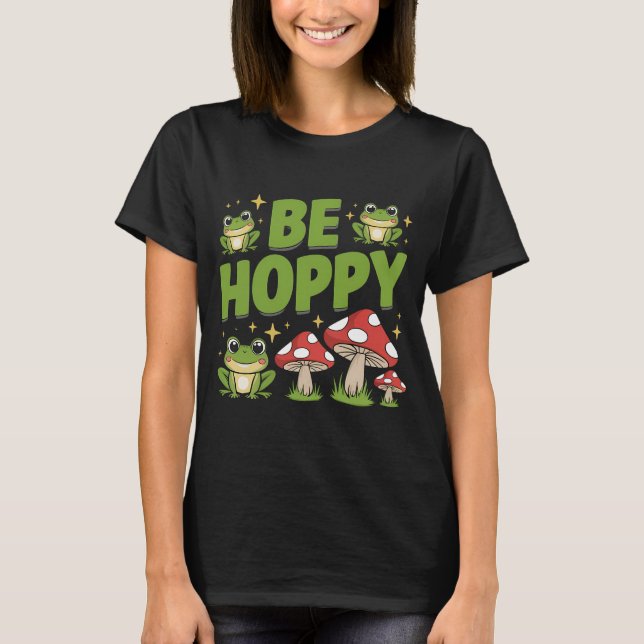 Niedlicher Frosch und Pilze aus Mohn Cartoon T-Shirt (Vorderseite)