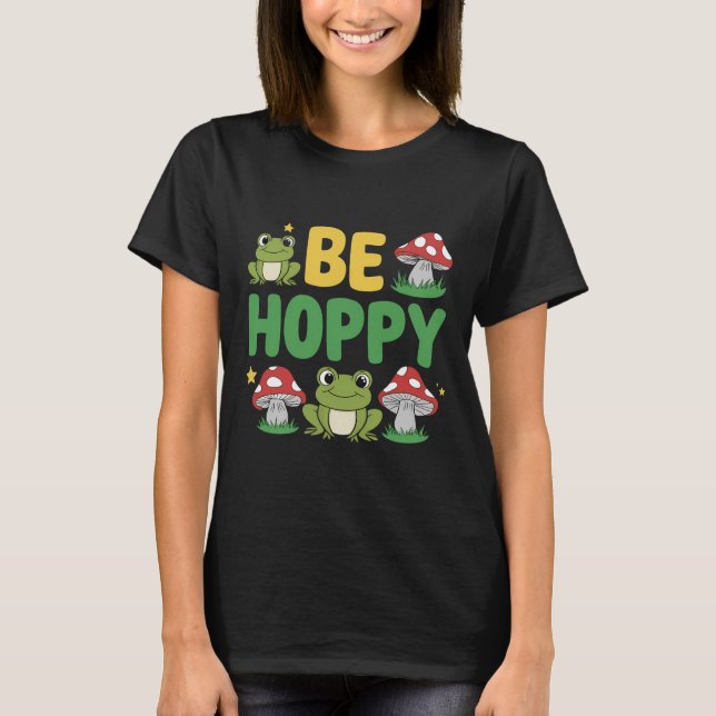 Niedlicher Frosch und Pilze aus Mohn Cartoon T-Shirt (Vorderseite)
