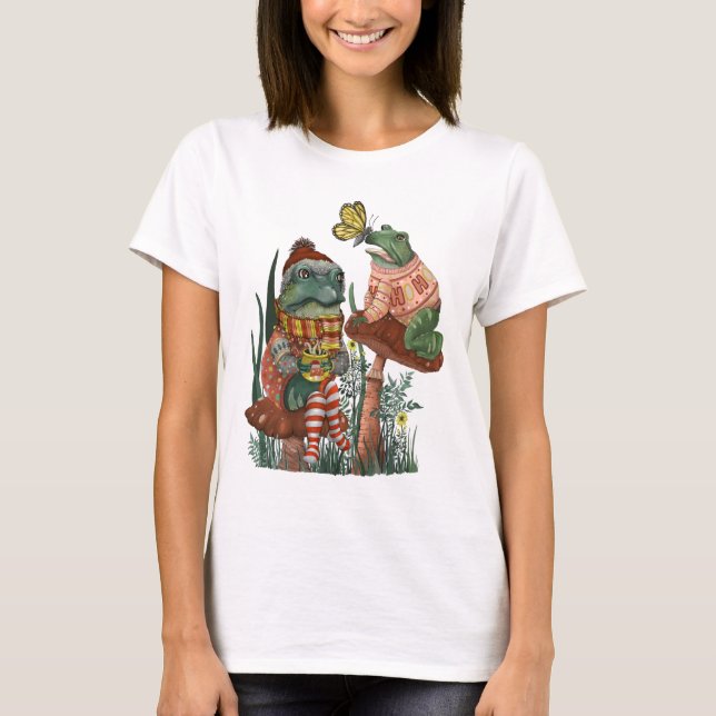 Niedlicher Frosch und Toad am Mushroom Weihnachts- T-Shirt (Vorderseite)