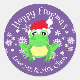 Niedlicher Frosch Weihnachts-Weihnachtsmannmütze C Runder Aufkleber
