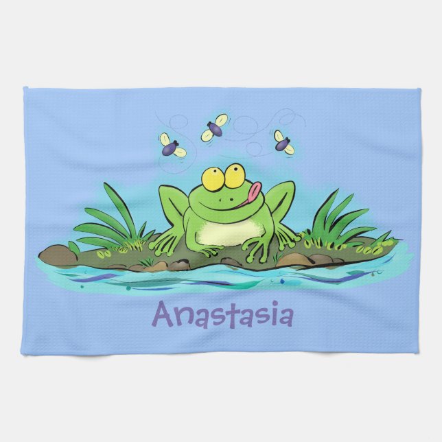 Niedlicher Froschfrosch Cartoon Geschirrtuch (Horizontal)