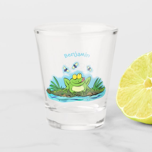 Niedlicher Froschfrosch Cartoon Schnapsglas (Vorderseite)