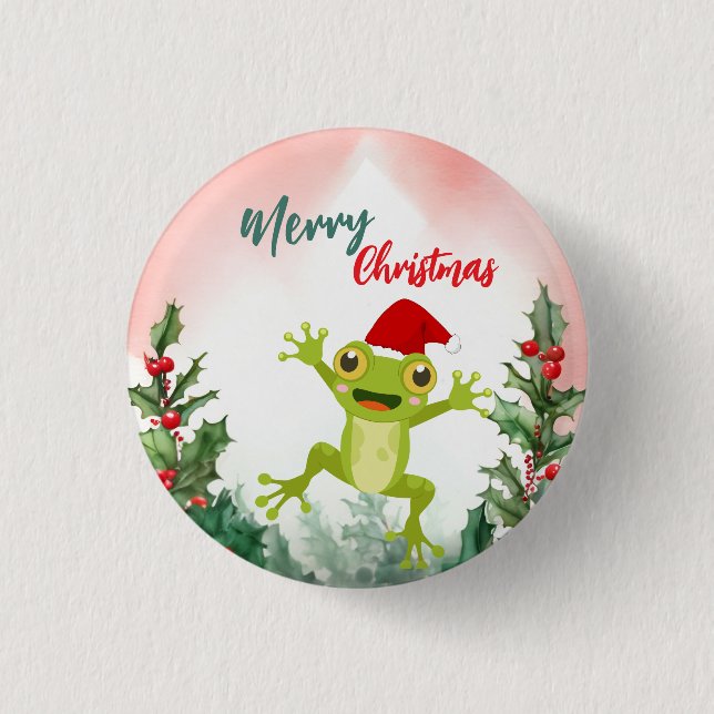 Niedlicher Froschfrosch Weihnachtsfrosch Weihnacht Button (Vorderseite)