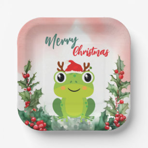 Niedlicher Froschfrosch Weihnachtsfrosch Weihnacht Pappteller