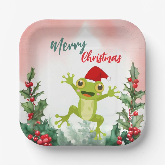 Niedlicher Froschfrosch Weihnachtsfrosch Weihnacht Pappteller (Vorderseite)