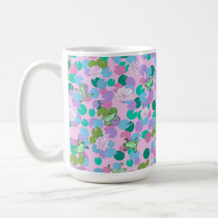 Niedlicher Froschkunst-Becher mit rosa Hintergrund Kaffeetasse