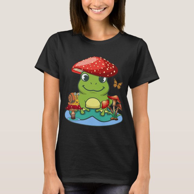 Niedlicher Froschpilz-Hut-Schmetterling T-Shirt (Vorderseite)