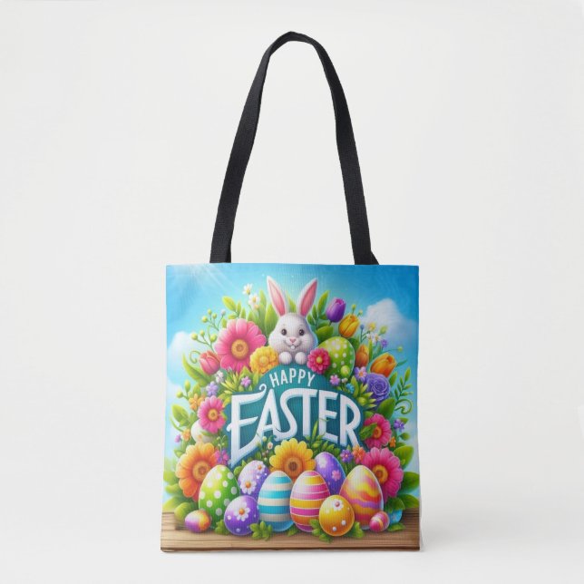 Niedlicher Frühjahr/Osterhase mit Ei (Vorderseite)