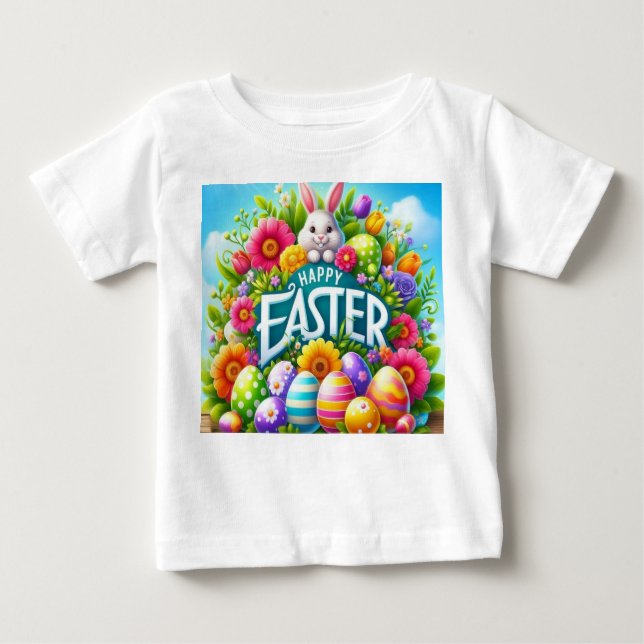Niedlicher Frühjahr/Osterhase mit Ei Baby T-shirt (Vorderseite)