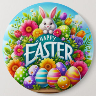 Niedlicher Frühjahr/Osterhase mit Ei Button