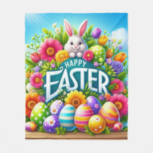 Niedlicher Frühjahr/Osterhase mit Ei Fleecedecke