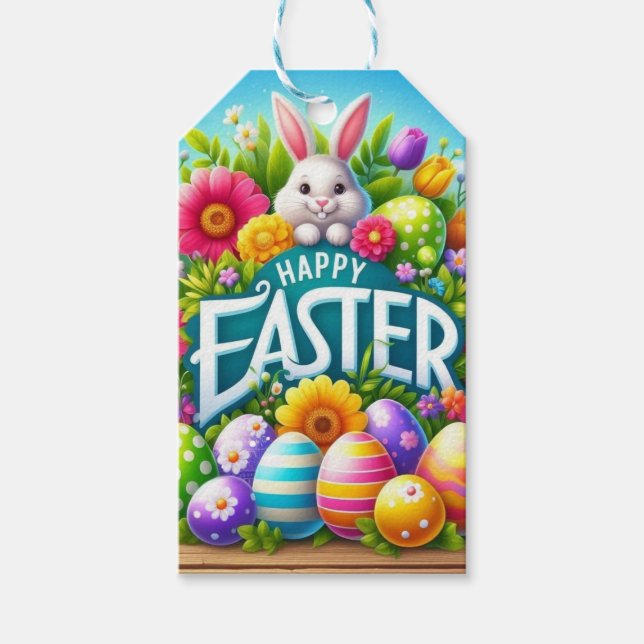 Niedlicher Frühjahr/Osterhase mit Ei Geschenkanhänger (Vorderseite)