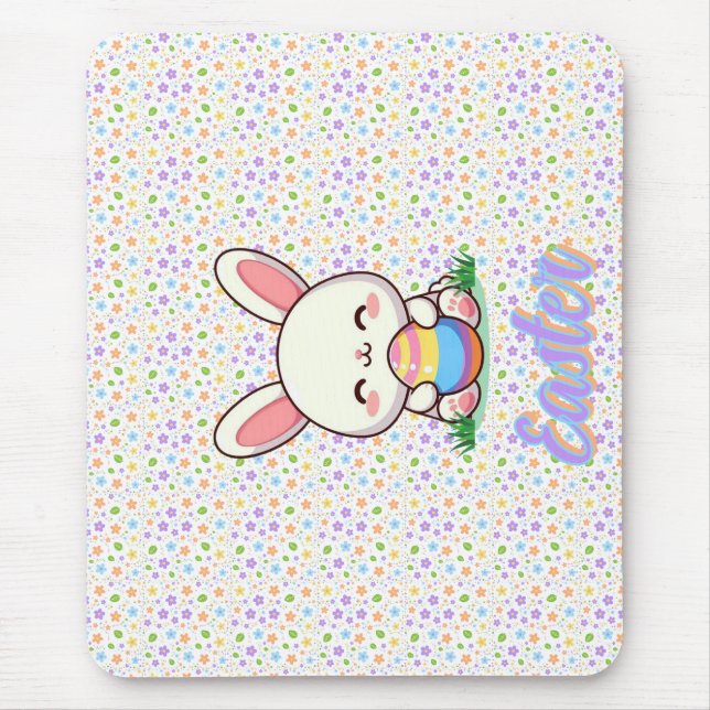 Niedlicher Frühjahr/Osterhase mit Ei Mousepad (Vorne)
