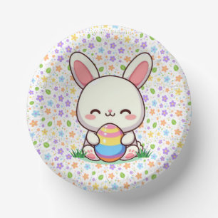 Niedlicher Frühjahr/Osterhase mit Ei Pappteller